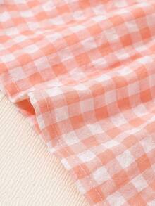 Summer Newborn Baby Girl Pink Plaid Ruffled Sleeveless Top With Matching Triangle Leggings 2 Pieces Set Cute, Fresh, Simple, And Stylish - Pink - View 5