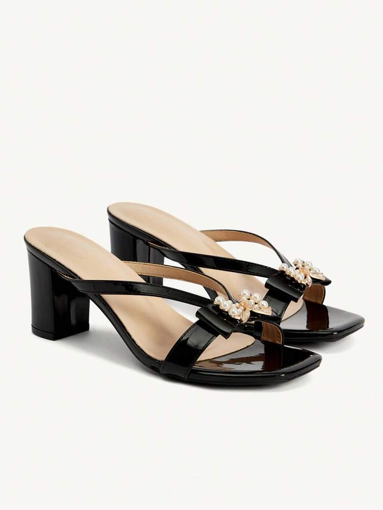 CUCCOO CHICEST Women Shoes Classic Fashion Women's Thick Heel High Heel Sandals Faux Pearl Bow Decorative Elegant Elegant Mule Heels Women's Shoes Wedding Shoes Spring Shoes Bride Shoes