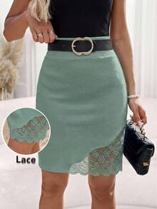 Editum Women's New Fashion High-End Elegant Lace Patchwork Skirt, Versatile For Daily, Commuting, Outing And Multiple Occasions - Mint Green - View 8