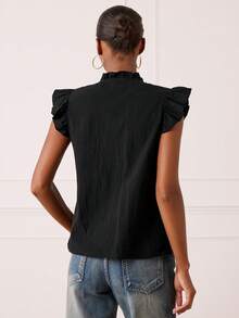 Lilora Women's Elegant Cotton Ruffle Sleeve Embroidered Blouse - Black - View 2