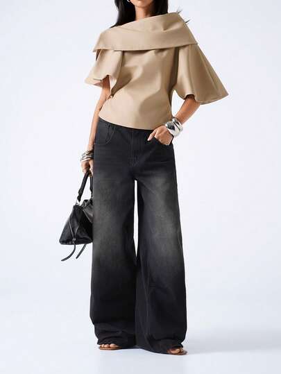 LYSMO Women's Elegant Solid Color Oblique Shoulder Lightweight Jacket, Autumn