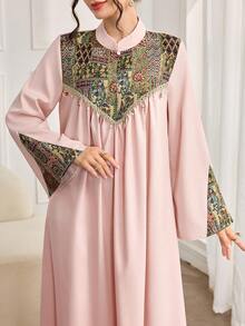 Al Najma New Arrival Modest Jacquard Arabic Style Dress For Women - Baby Pink - View 3