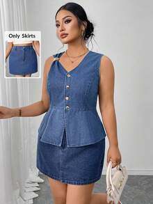 SHEIN Elenzya Minifalda de mezclilla sexy de cintura alta con bolsillos para mujer de talla grande - Azul - Ver 1