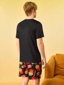 Notgurli Men's Funny French Fry Print Short Sleeve Shorts Pajama Set - Multicolor - View 2