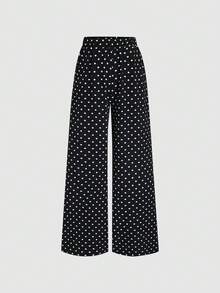 Sweetra Women's New Fashionable Versatile Bubble Polka Dot Crinkle Fabric 2 Pieces Set, Camisole Top + Long Pants - Black - View 4