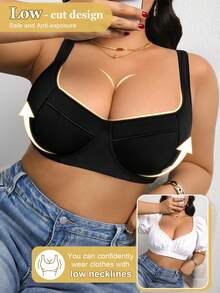 DesireSculpt Áo ngực cỡ lớn màu đen có gọng, cổ khoét sâu, dây đeo rộng thoải mái, ôm sát và nâng đỡ tốt. - màu đen - Xem 4
