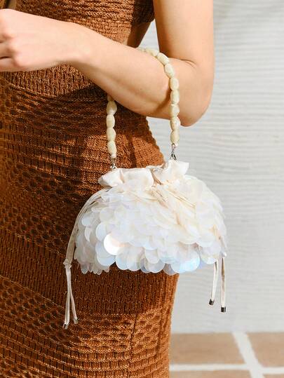 SHECARRY Bolso de mano con cordón y brillo para uso diario de moda para mujer