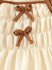 2件套女童休闲甜美可爱纹理泡泡褶皱面料吊带背心+宽松阔腿裤套装，适合日常、度假、外出、姐妹街拍、春夏穿着 - 杏色 - 查看 8