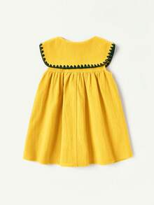 Cozy Pixies Baby Girl Floral Embroidery Pattern Navy Collar Sleeveless Half-Open Front Dress,Kids - Multicolor - View 2