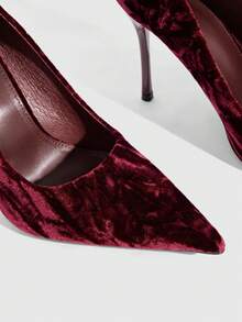 CUCCOO SZL 女士经典尖头细高跟鞋，适合通勤、约会、派对、婚礼及其他圣诞节场合。 - 立絨酒紅色 - 查看 5