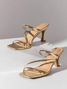 SHUZIA Women Elegant Comfortable Mentallic TPU Srtap Stiletto Heel Slip-On Sandals Summer Shoes - Gold - View 6