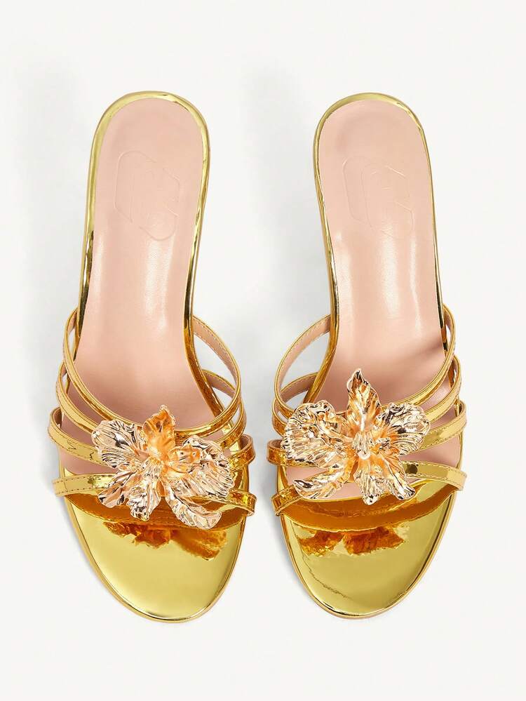 CUCCOO CHICEST Gold Round Toe Hollow Out Stiletto Heel Sandals, Commuter Metal Buckle High Heel Sandals For Women Wedding Shoes Spring Shoes Bride Shoes