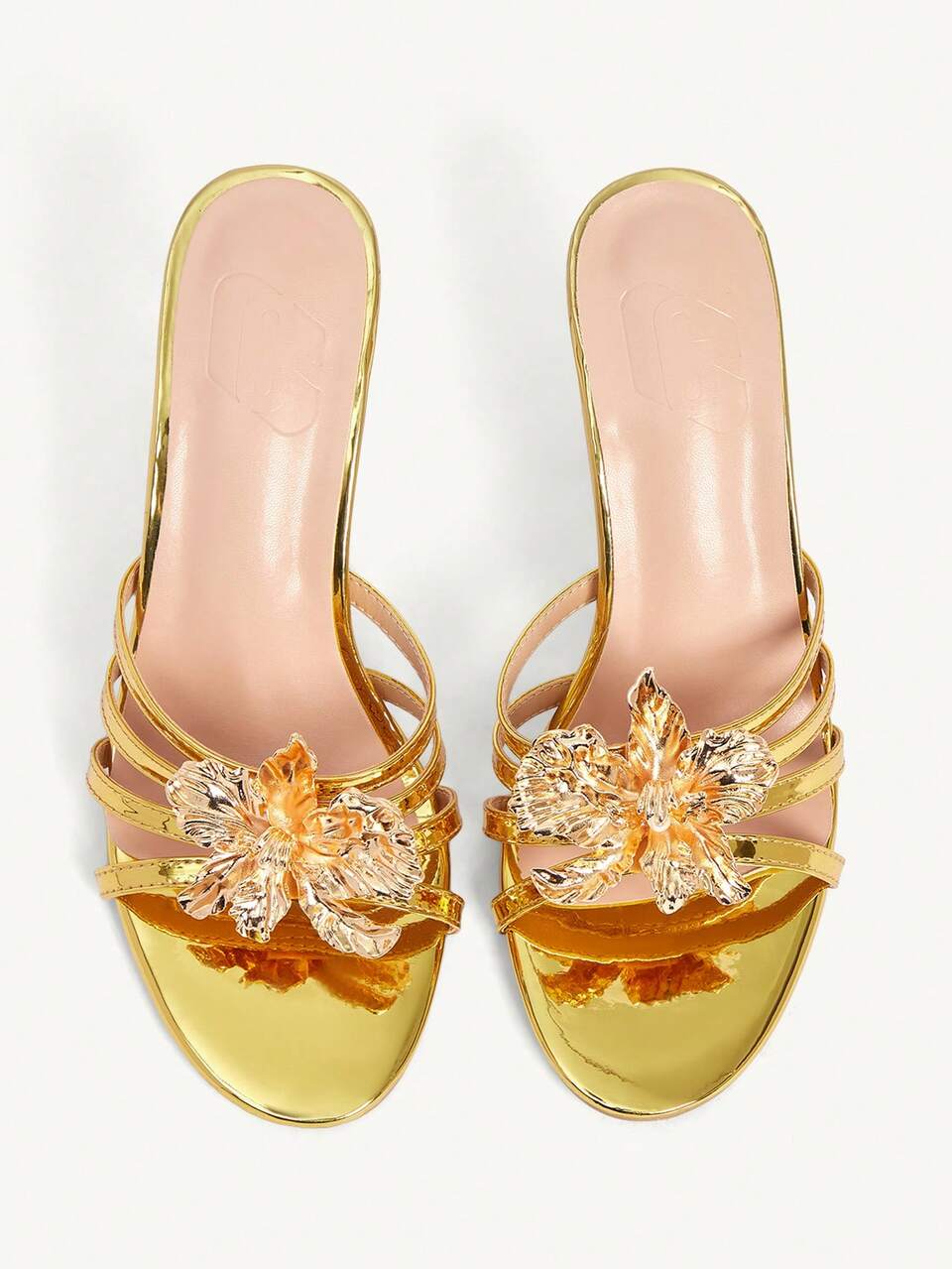 CUCCOO CHICEST Gold Round Toe Hollow Out Stiletto Heel Sandals, Commuter Metal Buckle High Heel Sandals For Women Wedding Shoes Spring Shoes Bride Shoes