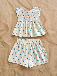 Soleia Bộ đồ 2 mảnh dành cho nữ gồm áo crop top không tay và quần short dáng suông in họa tiết kẻ sọc, thích hợp cho tiệc tùng, đi biển, du lịch. - Nhiều màu - Xem 2