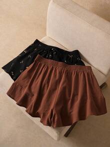 Elaquor 大码夏季休闲纯色及碎花短裤 - 彩色 - 查看 2