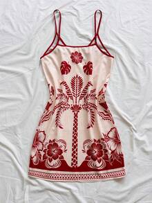 Soleia Vestido camisero mini con estampado de palmeras y plantas tropicales para mujer - Multicolor - Ver 2