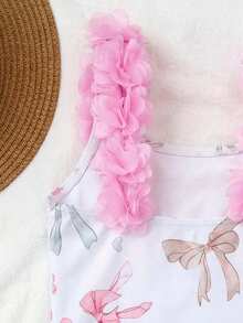 Emery Rose Kids Emery Rose Kids 女童条纹蝴蝶结花卉连体泳衣 - 白色 - 查看 8