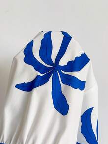 Soleia Bộ áo liền quần nữ in hình cây cọ, kiểu dáng thường ngày. - Xanh và trắng - Xem 8