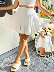 GalTyme Váy chữ A nhún bèo màu trắng giản dị rộng rãi cỡ lớn cho nữ - trắng - Xem 1