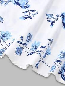 SHEIN Franclia 大码女式碎花雪纺连衣裙和外套两件套，优雅夏季套装 - 藍白色 - 查看 7