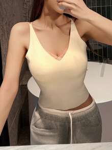 DAZY Solid Color Seamless Camisole, Backless Design, Sleeveless Undershirt Top For Women, Suitable For Spring And Summer - White - View 7
