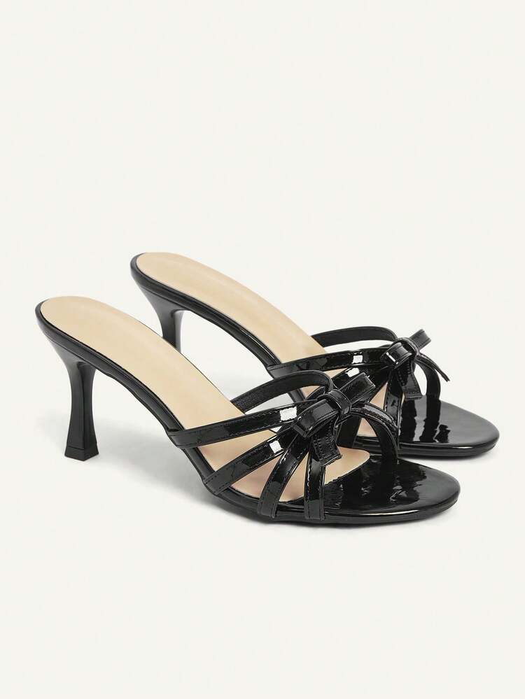 CUCCOO CHICEST Women's Shoes Classic Fashion Simple Black Patent Leather Stiletto Mule Sandals, Cross With Bow Women's Shoes, Commuting Versatile High Heels, Sexy And Elegant Wear Wedding Shoes Spring Shoes Bride Shoes