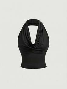 Teen Girl Black Summer Tube Top Strapless Off-Shoulder Fitted Cargo Holiday Top,Versatile Y2k Solid Color High Neck Elegant Top For Beach Vacation - Black - View 8