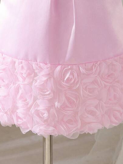 SHEIN Glamorique Kids Young Girls Flower Bridesmaid Dress, Wedding, Flower Girl,Elegant,3D Rose, Lace Dress,Baby Girl Summer Dress ,Birthday Photo Clothing,Birthday Party,Birthday Party,Spring,Summer,Prom Dresses,Vestidos Elegantes Para Fiesta