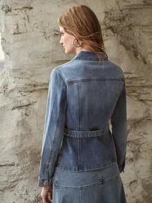 MOTF PREMIUM SPRING/SUMMER DENIM JACKET WITH BELT, FASHIONABLE URBAN CASUAL - Medium Wash - View 3