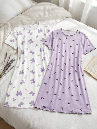 Genkimix Kids 2件装女童针织蝴蝶印花睡衣，夏季