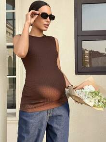MaterniWear Maternity Casual Sleeveless Tank Top - Brown - View 5