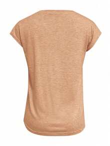 EMERY ROSE Camiseta casual de mujer de unicolor con cuello en V y mangas tipo murciélago - Caqui - Ver 2