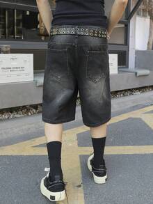 Manfinity EMRG 男士宽松灰色牛仔短裤，休闲阔腿夏季短裤 - 灰色 - 查看 2