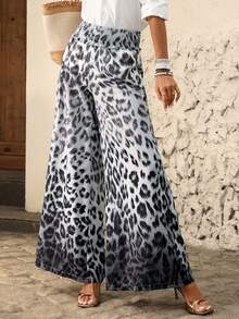 Brillora Women's Loose Wide Leg Printed Woven Pants, Spring/Summer Vacation - Grey - View 1