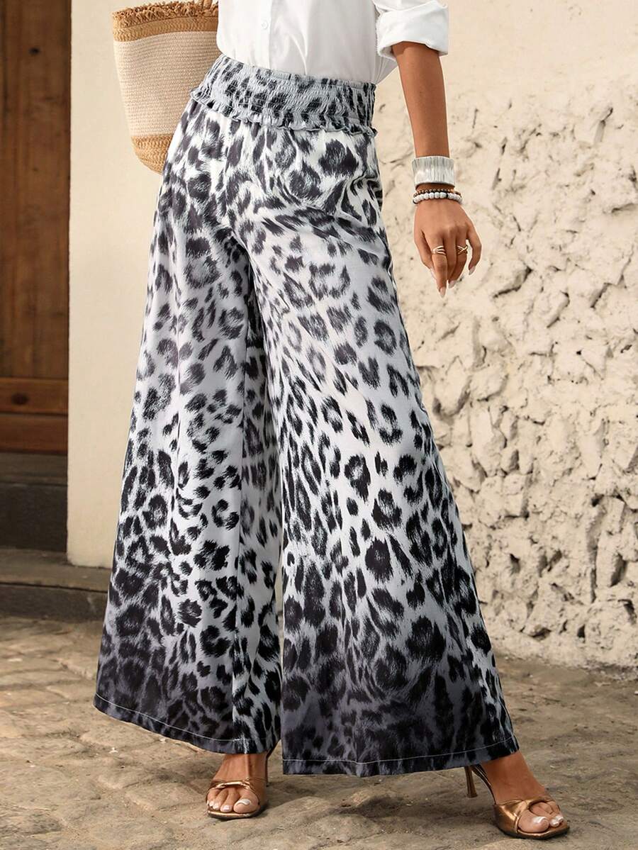 Brillora Women's Loose Wide Leg Printed Woven Pants, Spring/Summer Vacation - Grey - View 1