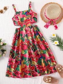 SHEIN Explorewe 1pc Tween Girls' Fashionable Pink Floral Dress,Soft & Comfortable Fabric,Boho Summer Vacation Holiday Style Essential For Various Occasions - Multicolor - View 8