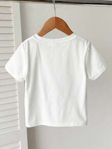 SHEIN Young Girls' Contrast Color Bow T-Shirt,Fashionable White Summer Kids Top,Versatile For Wedding,Sister Photo Shoots,Park,Camping,Vacation,Daily Wear - White - View 2