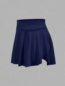 SHEIN Tween Girls' Casual Solid Color Knit Tank Top And Shorts Set, Spring/Summer Tween Two Piece Set Tweens Two Piece Set Tween Crop Top Set - Navy Blue - View 6