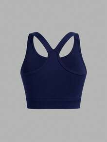 SHEIN Tween Girls' Casual Solid Color Knit Tank Top And Shorts Set, Spring/Summer Tween Two Piece Set Tweens Two Piece Set Tween Crop Top Set - Navy Blue - View 10