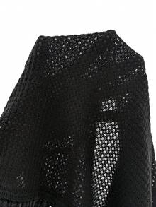 SHEIN Elaquor 大码女式V领蝙蝠袖宽松休闲衬衫 - 黑色 - 查看 8