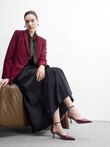 CUCCOO BIZCHIC Women's High-Heeled Shoes, New Nude Pointed Stiletto High Heels, French Hollow Buckle Commuter Shoes, Elegant Versatile Dating Banquet Skirt Matching - Burgundy - View 2