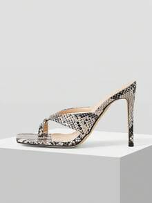 Mnmlis Women's Toe Post Fashion Daily Wear Cow Leather High Heel Sandals - apricot snake pattern - View 3