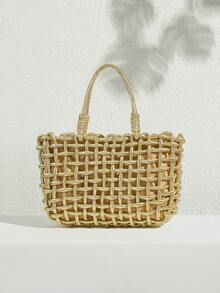 SHECARRY Women's Casual Versatile Commuter Woven Tote Bag - Gold - View 2