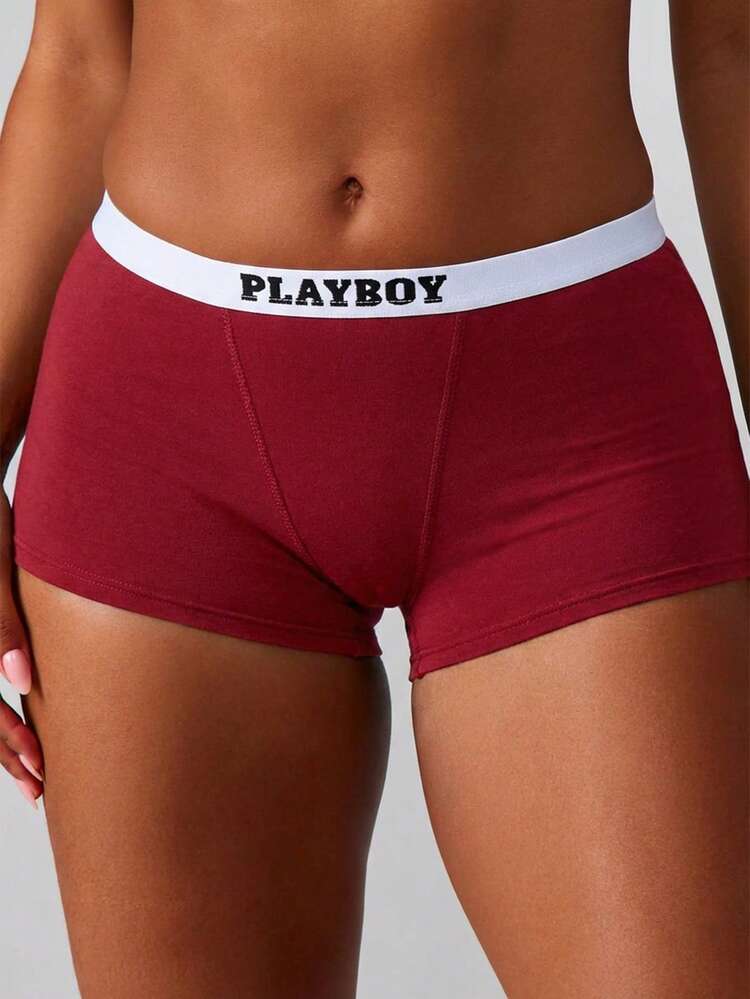Missguided x Playboy Women's Boyshorts Cotton Blend Low Rise Boxer Brief Underwear With Logo Waistband