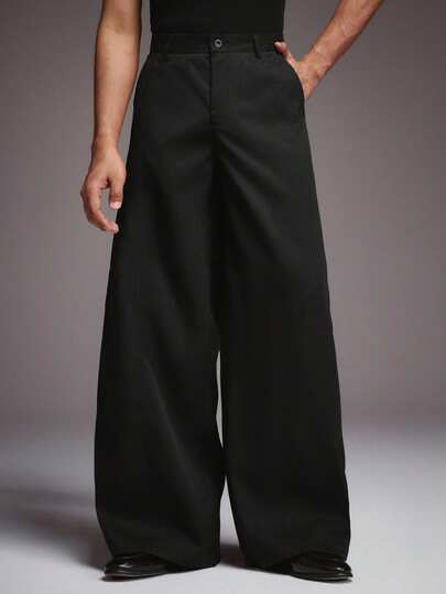 STYNVO 男士纯色斜插口袋阔腿休闲裤