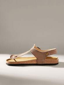 Solecia Sandalias planas de dedo casual para mujer, de unicolor, para primavera y verano, ideales para vacaciones de primavera y Pascua - Terciopelo marrón oscuro - Ver 3