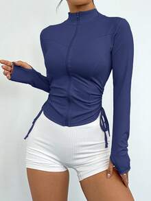 DAZY 女士修身收腰高领运动夹克 - 藏蓝色 - 查看 3