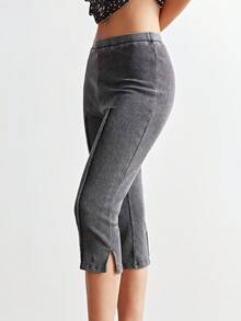 Bohemela 女士休闲纯色针织打底裤 - 黑色 - 查看 4