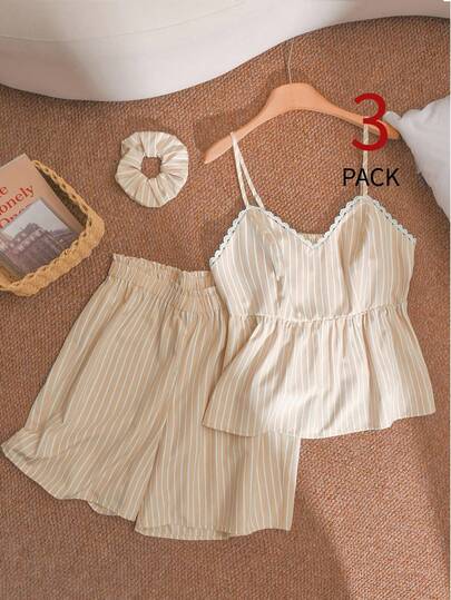 CosyJoli Plus Size Women 3-Piece Set, Casual 5-Sleeve Top And Shorts, Spring/Summer Fashion Outfit, Teenager Casual 3-Piece Set Summer Two Piece Set Summer Top And Pant Set Striped Lounge Set Spring Casual Outfit Women Spring Set For Women 2 Pc Short Set 2pc Summer Set 2 Pcs Set Women Summer