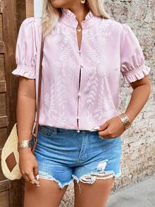 EMERY ROSE Camisa casual de vacaciones con estampado floral y mangas abullonadas para tallas grandes - Rosa - Ver 6